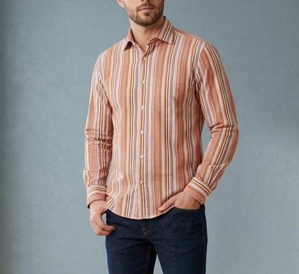 Retro-Stripe Casual: Men's Vintage Multicolored Striped Button-Down